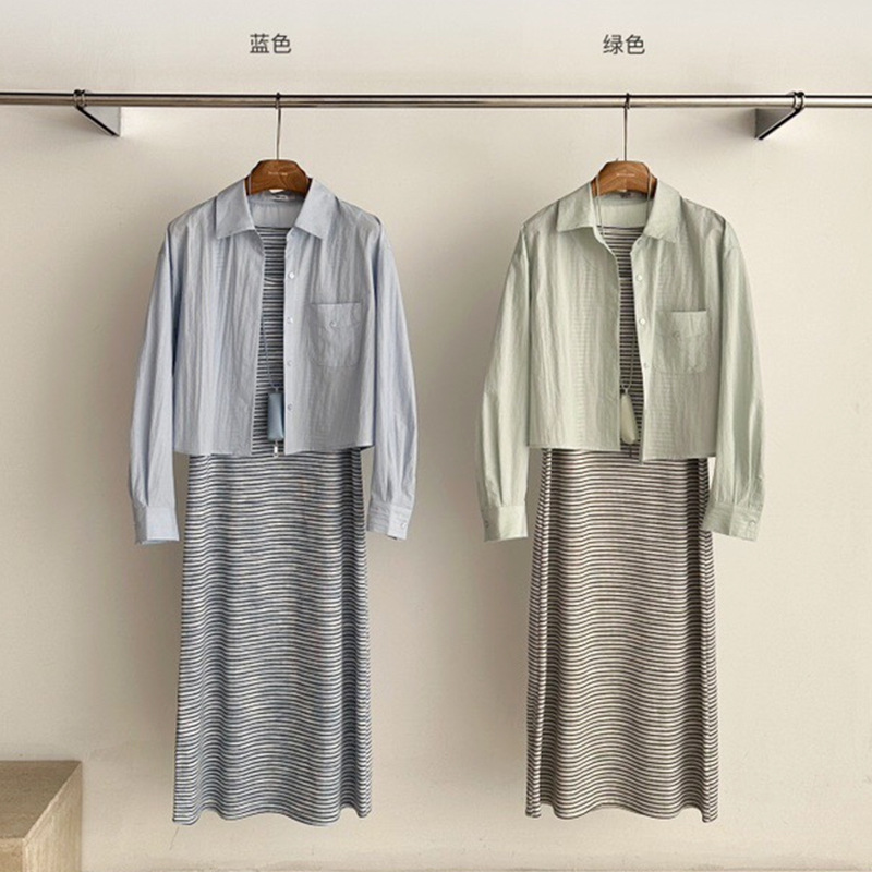 ボーダー服 シンプル細ボーダーマキシワンピース
