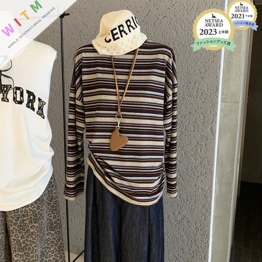ボーダー服 新作ボーダー柄長袖トップス春秋レディース
