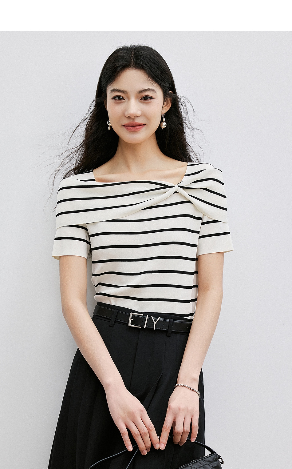 ボーダー ねじれ襟デザイン ボーダーTシャツ