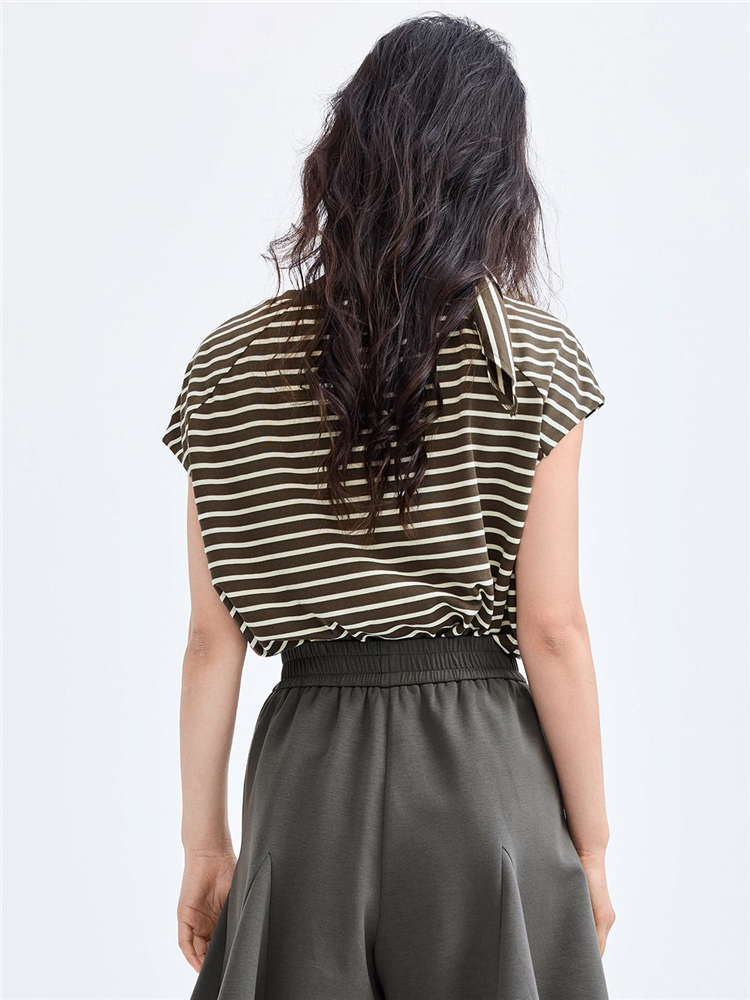 ボーダー服 リボン付きボーダーカットソー