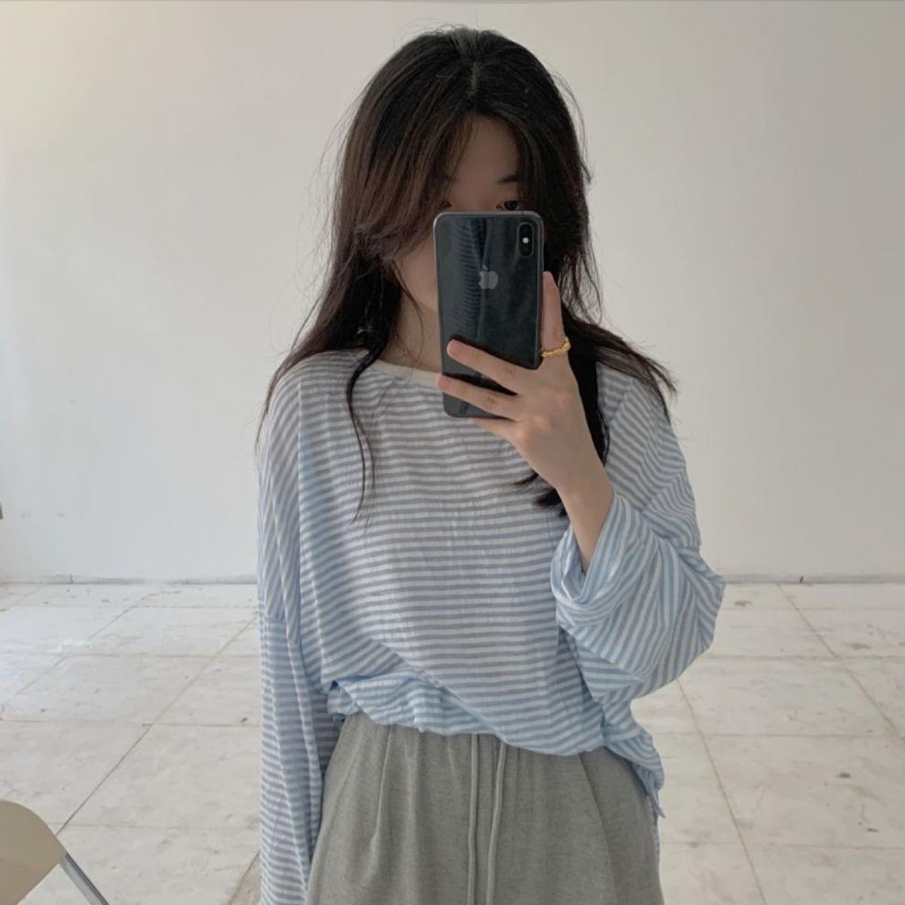 ボーダー服 なめらか肌触り細ボーダー長袖
