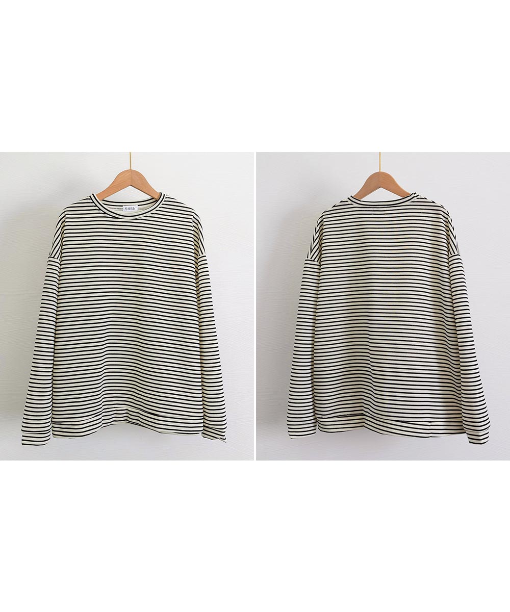 ボーダー服 ボーダー長袖カットソー レディース ゆったり丸首