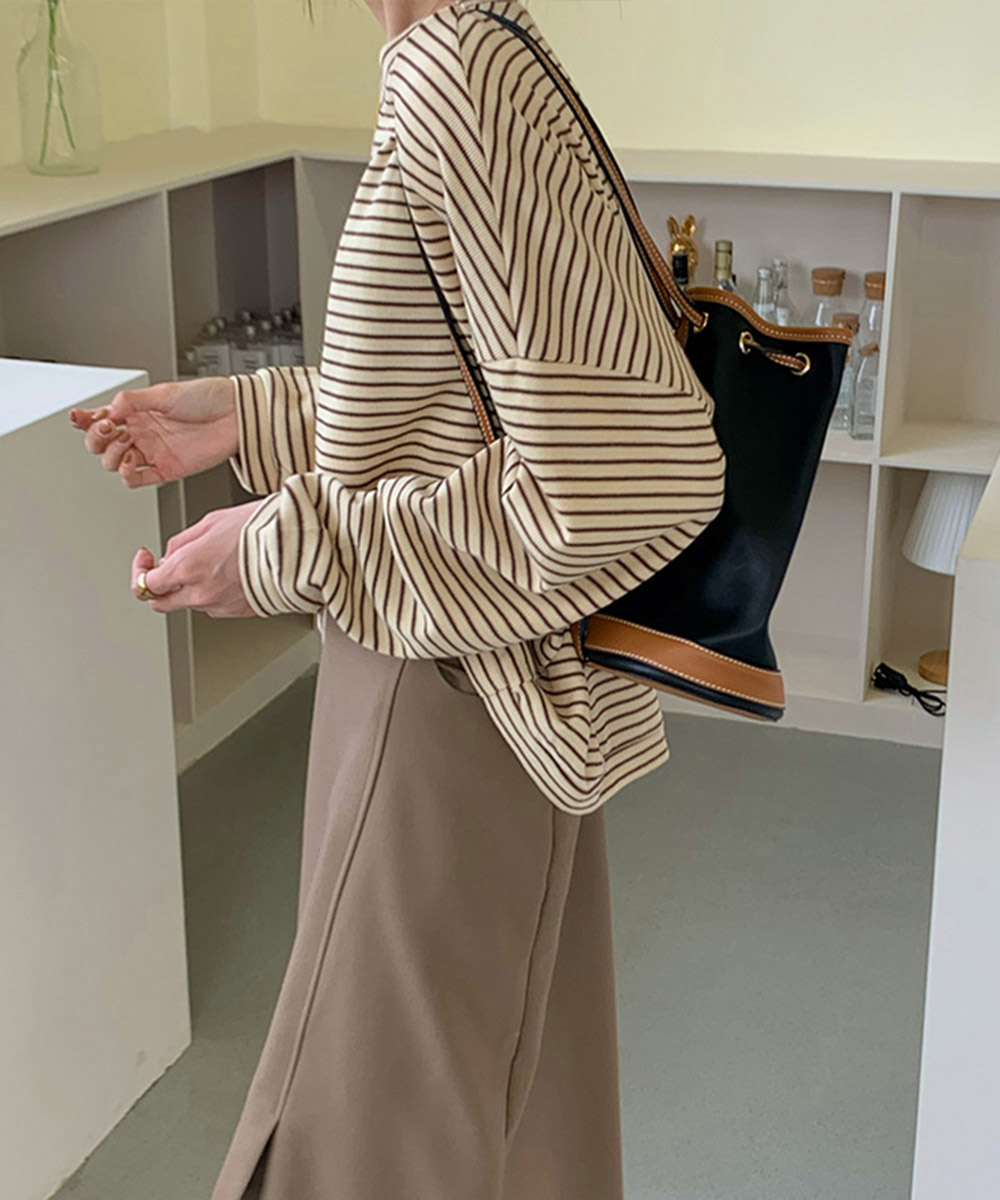 ボーダー服 ボーダー長袖カットソー レディース ゆったり丸首