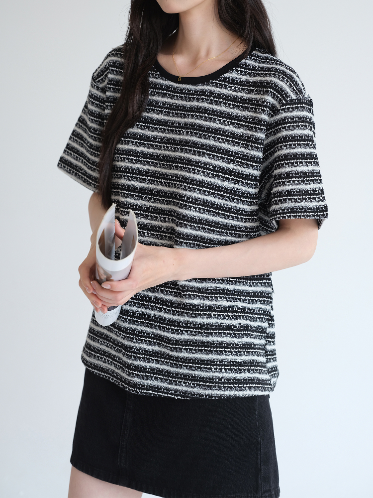 ボーダー服 ざっくり編み目ボーダーカットソー