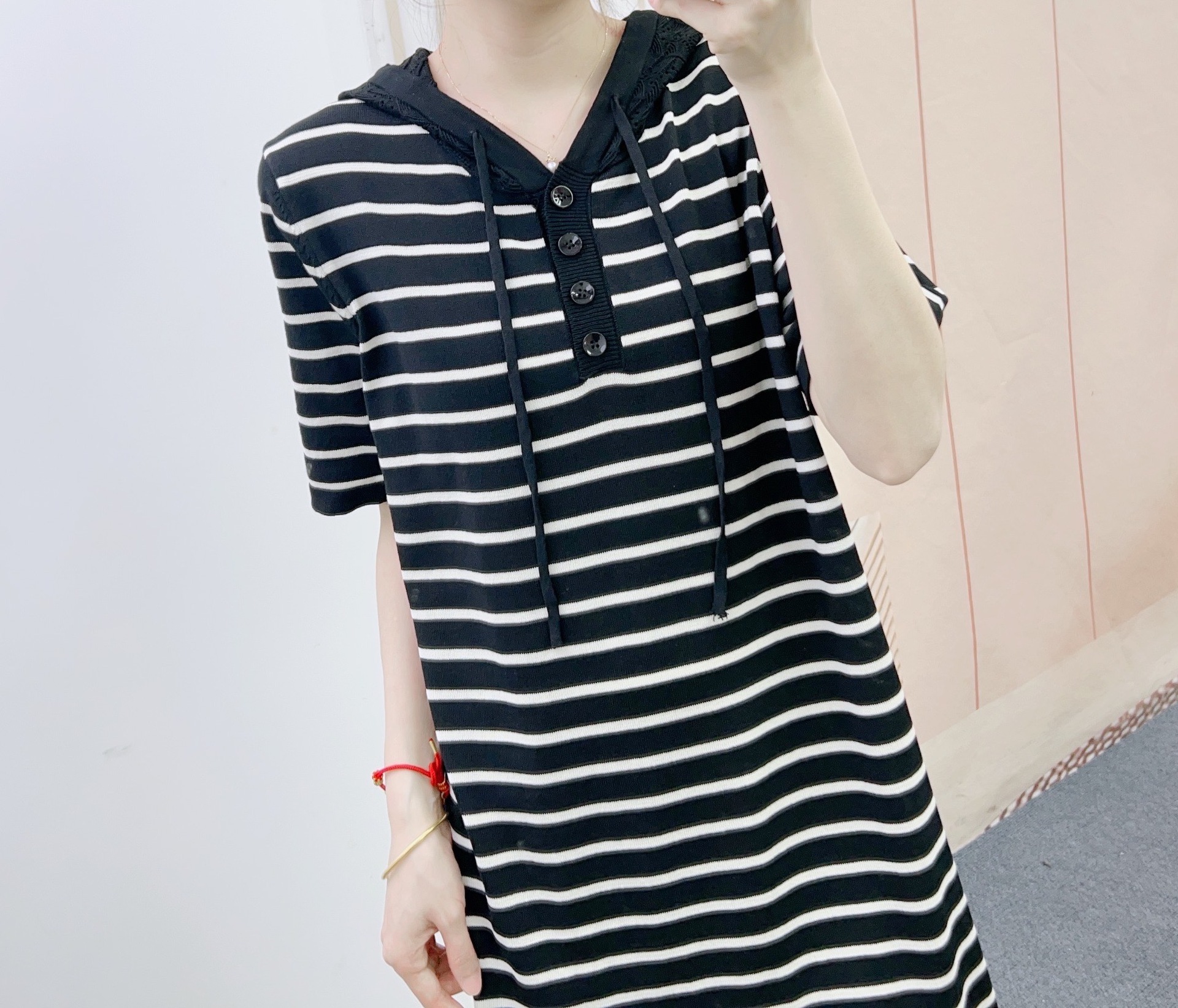 ボーダー服 ボーダー服 フード付きボーダーニットワンピース