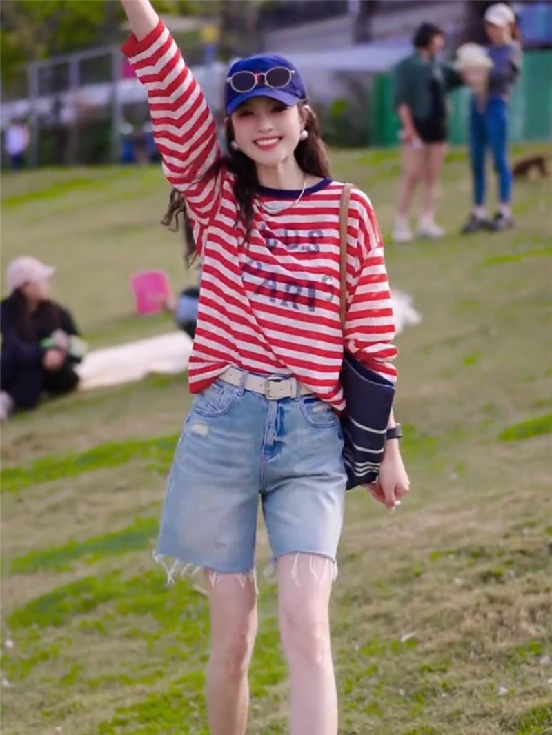 ボーダー服 マリン風ボーダー長袖ティー