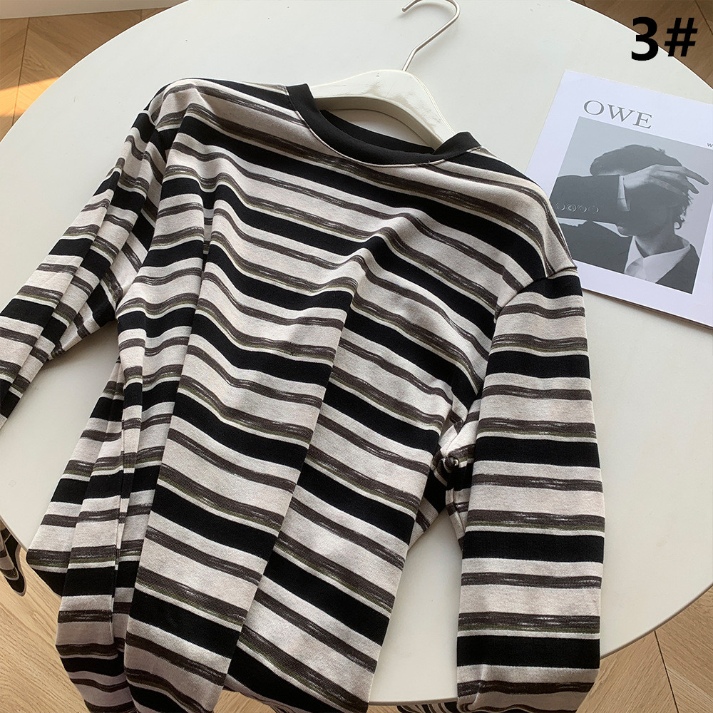 ボーダー服 2025新作 マルチボーダー柄長袖シャツ レディース春秋