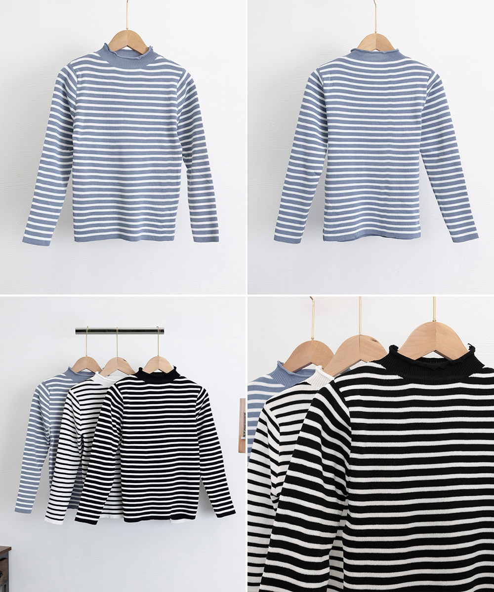 ボーダー服 ボーダー柄長袖ニットトップス