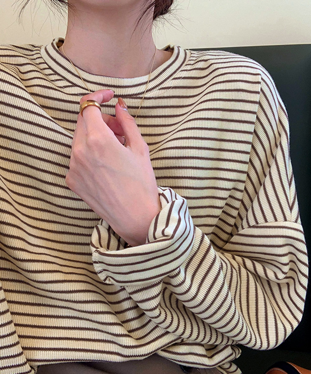 ボーダー服 ボーダー長袖カットソー レディース ゆったり丸首