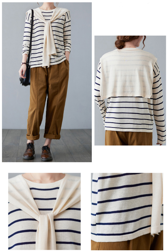 ボーダー服 秋冬新作 レディース 肩かけ風 ボーダー セーター ニット