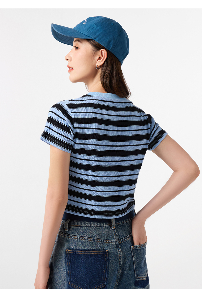 ボーダー服 さわやかショート丈ボーダーティー