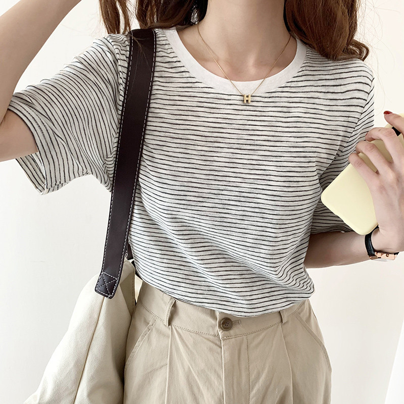 ボーダー服 なめらか細線ボーダーカットソー