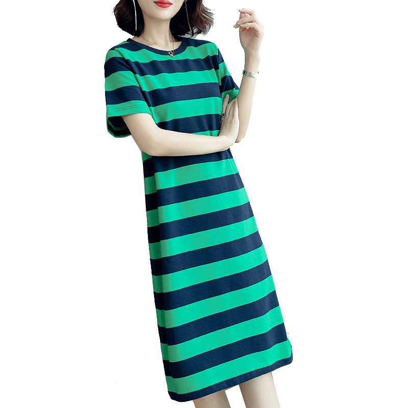 ボーダー服 爽やか太ボーダーストレートワンピース