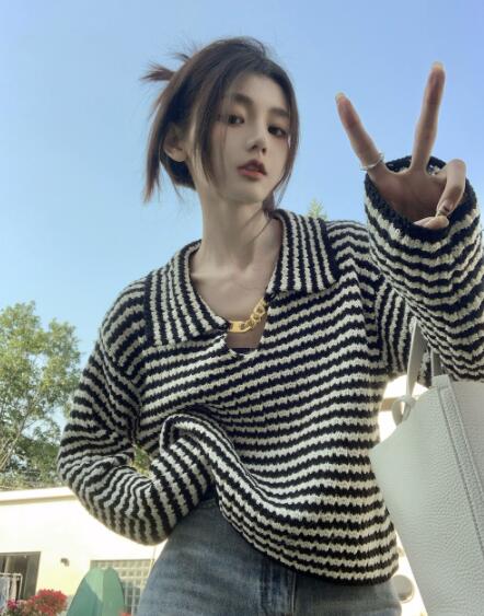 ボーダー服 秋冬レディースボーダーニットセーター長袖トップス