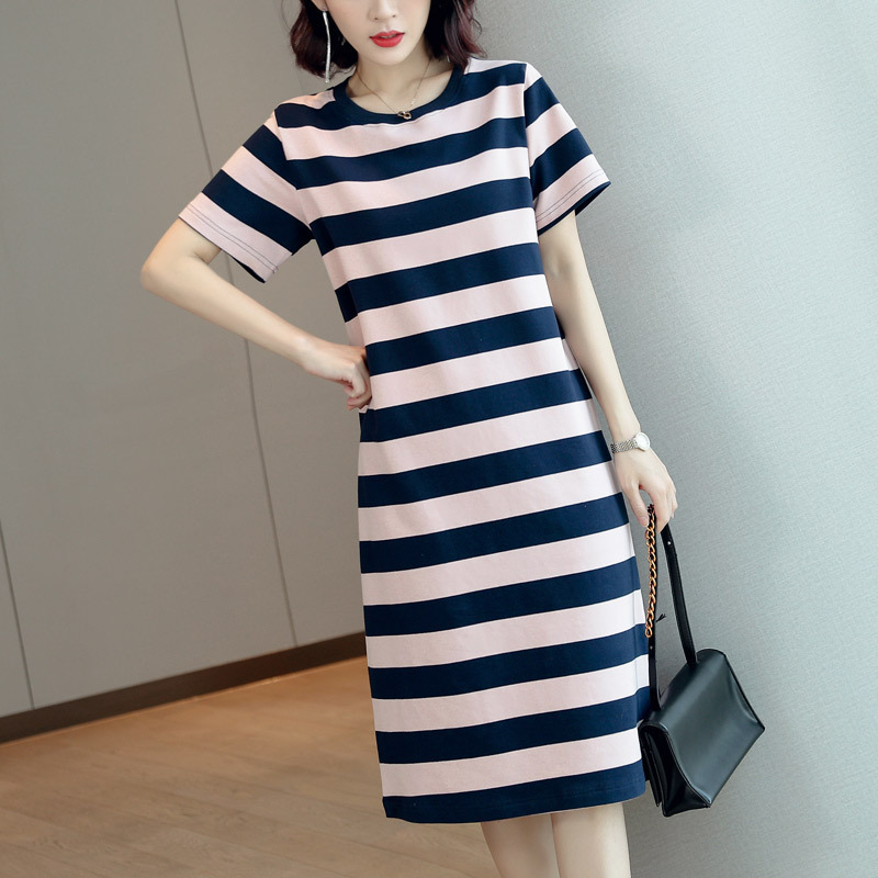 ボーダー服 爽やか太ボーダーストレートワンピース