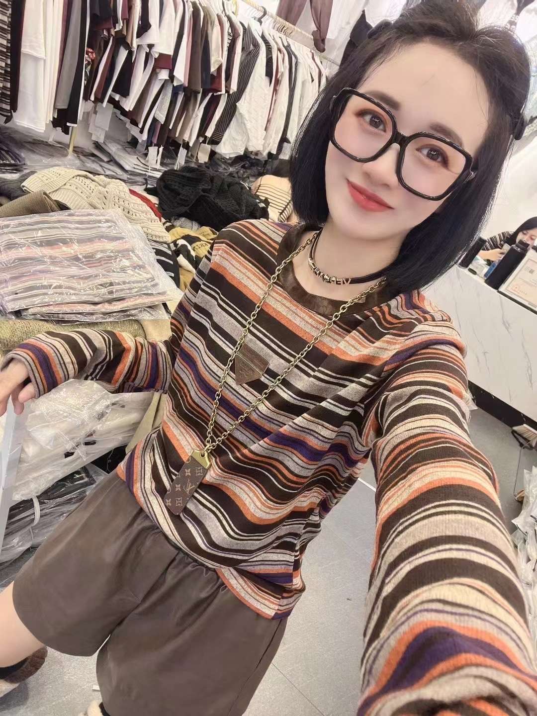 マルチボーダー柄オーバーサイズニット ボーダー服