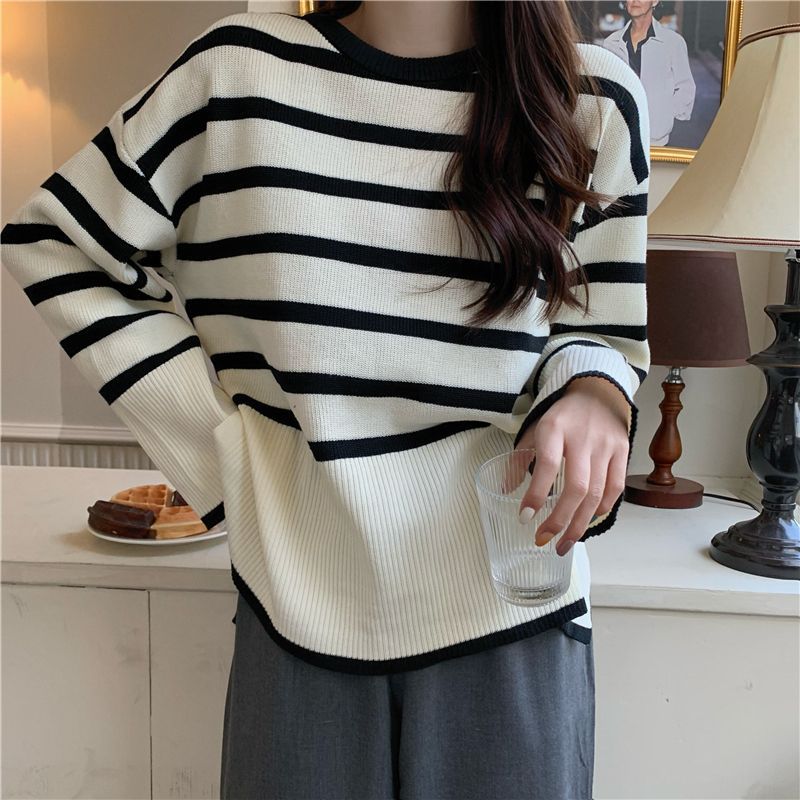 ボーダー服 新作レディースボーダーニットセーター縞模様