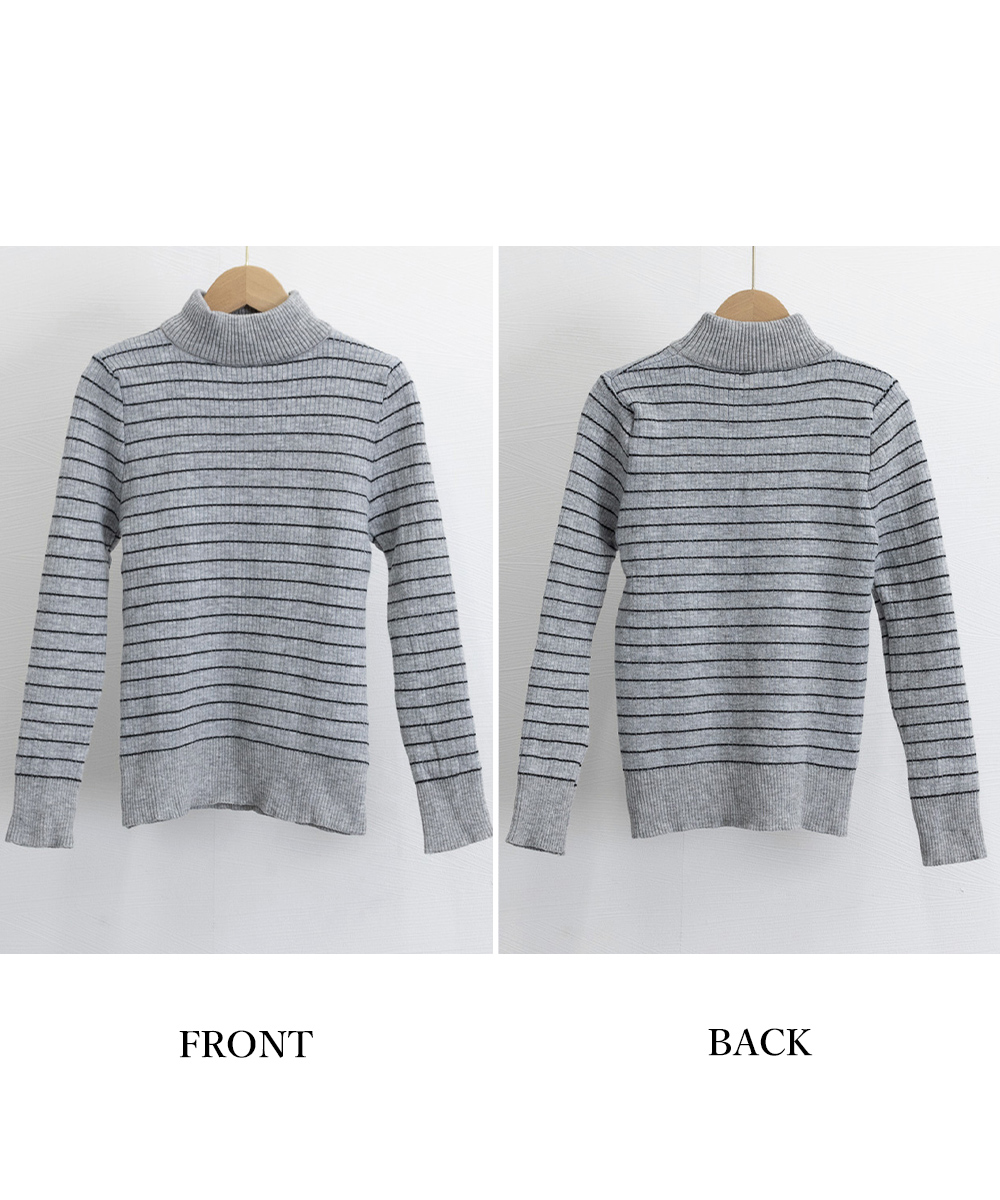 ボーダー服 裏微起毛ボーダーニット厚手タートルネック