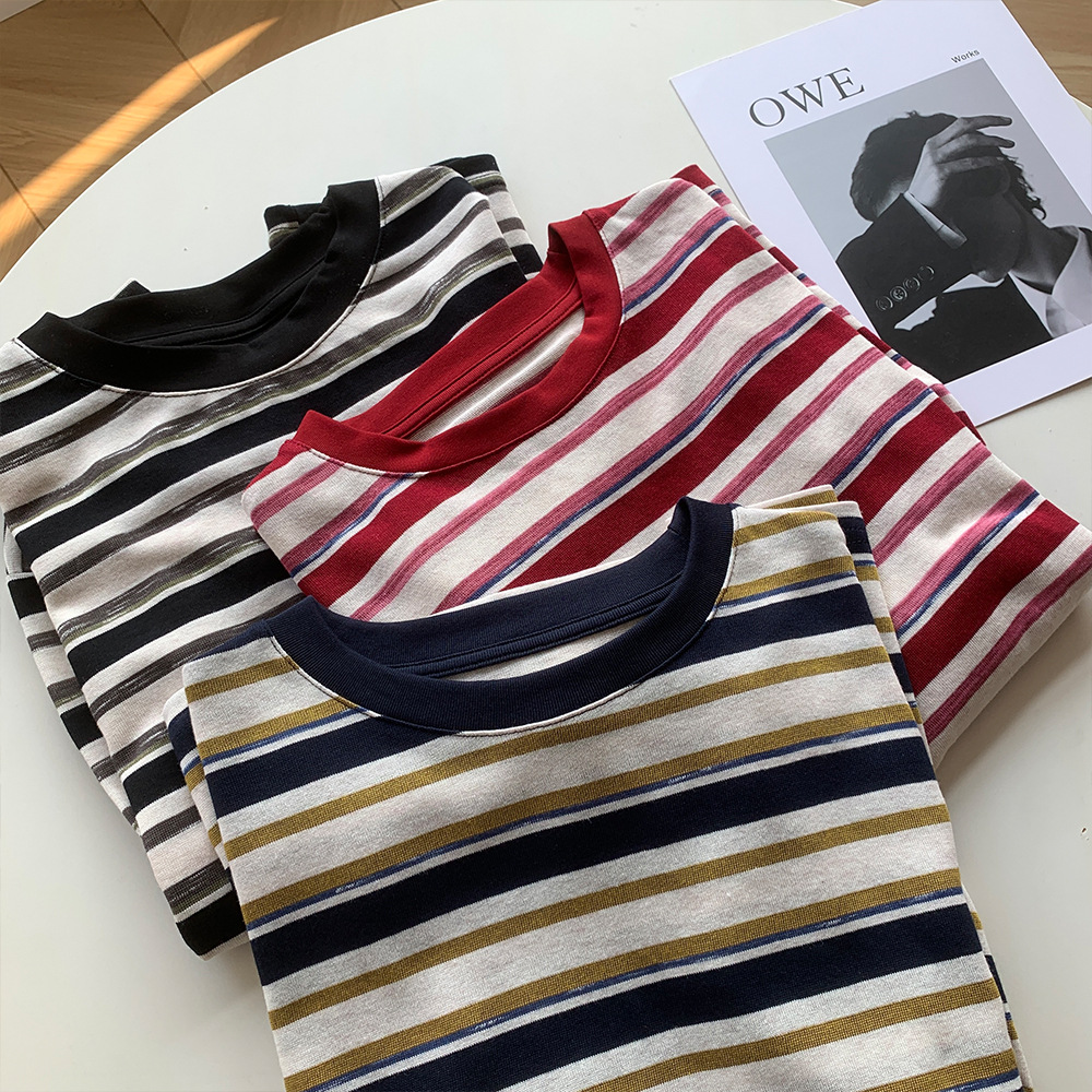 ボーダー服 2025新作 マルチボーダー柄長袖シャツ レディース春秋