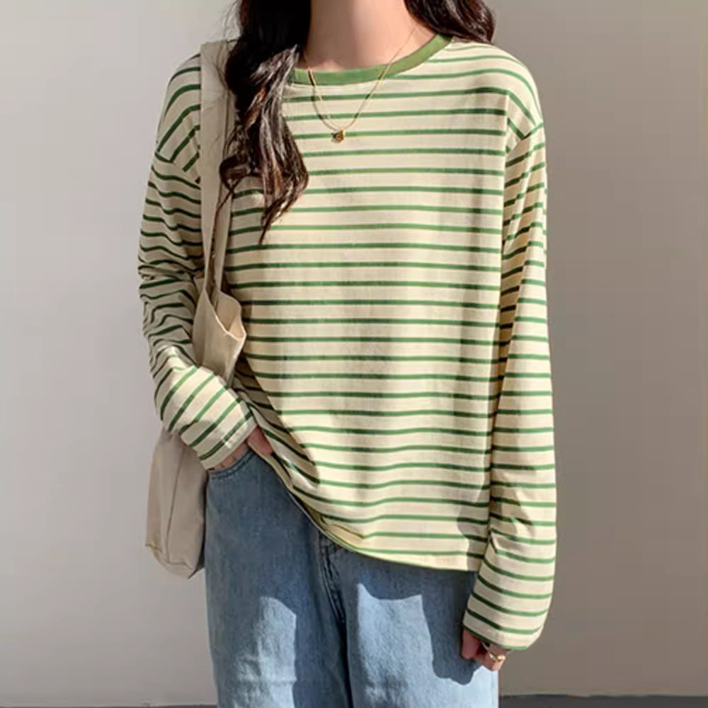 ボーダー服 ボーダー柄長袖カットソー春秋レディース