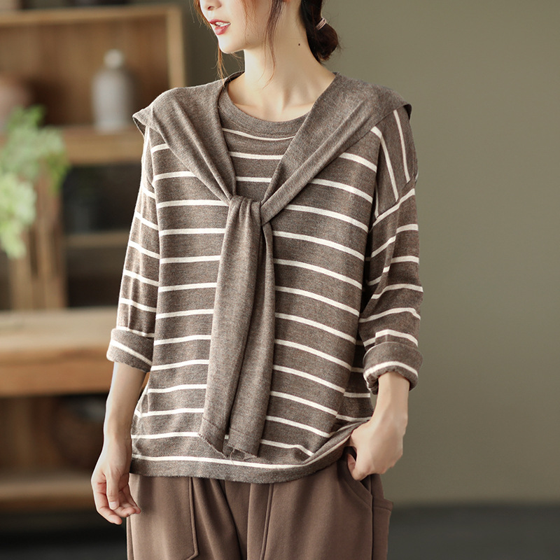 ボーダー服 秋冬新作 レディース 肩かけ風 ボーダー セーター ニット