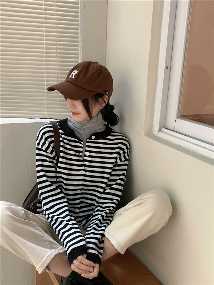 ボーダー服 大人可愛いボーダーニットカーディガン