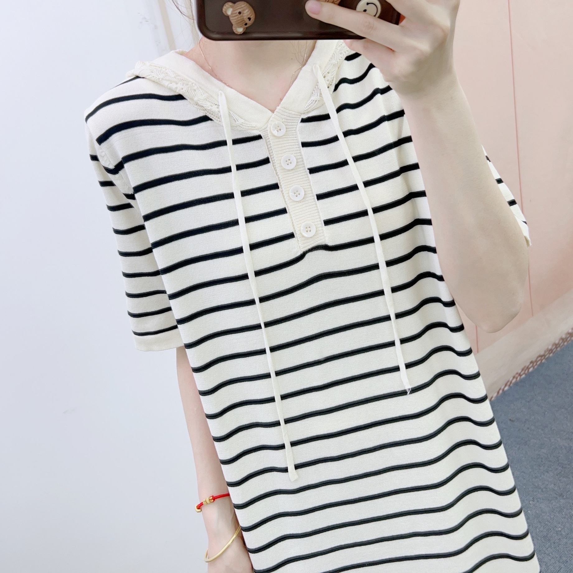 ボーダー服 ボーダー服 フード付きボーダーニットワンピース
