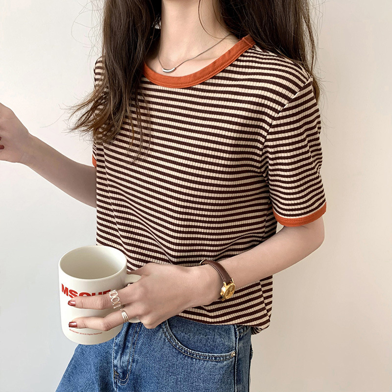 ボーダー服 ボーダー服 バイカラー配色ボーダーニットシャツ