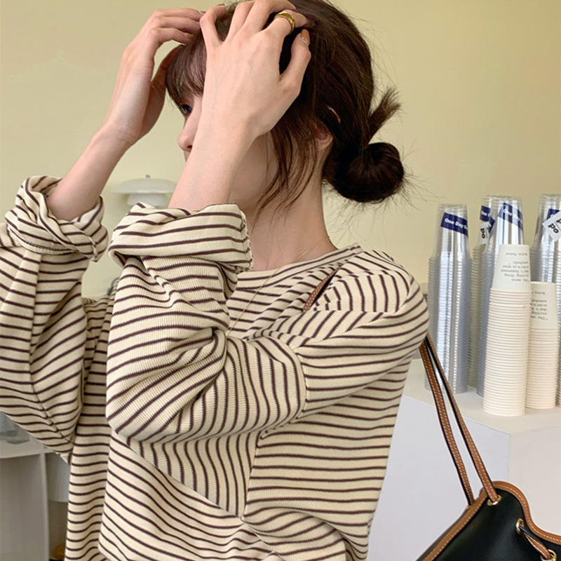 ボーダー服 ボーダー服 なめらかシルエット細ボーダー長袖