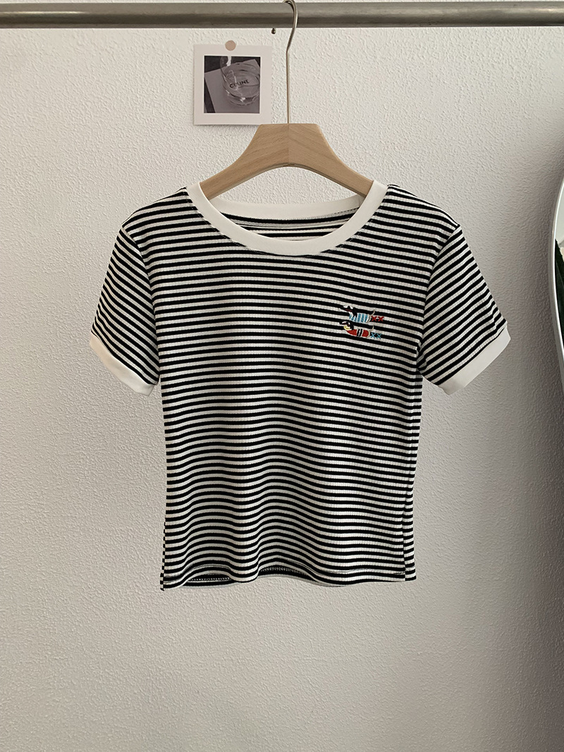 ボーダー服 小さな刺繍付きボーダーＴシャツ