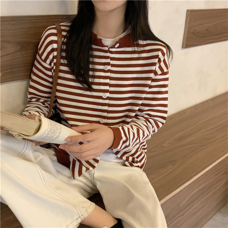 ボーダー服 大人可愛いボーダーニットカーディガン