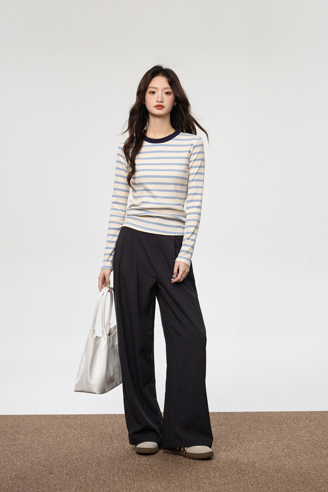 ボーダー服 新作ボーダー柄長袖ニット春秋レディース着回し抜群