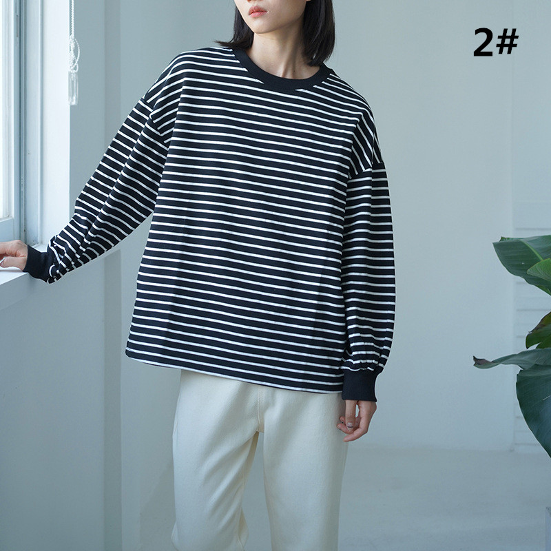 ボーダー服 秋新作 ボーダー柄プルオーバー ゆったりシルエット