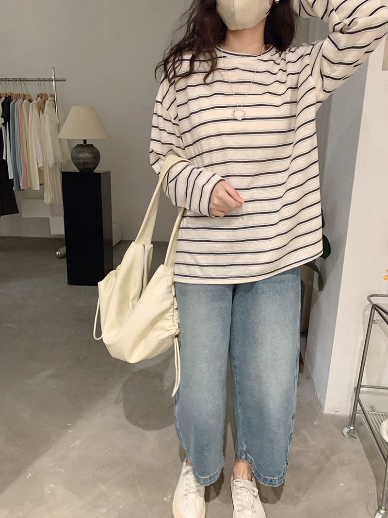 ボーダー服 新作ボーダー柄長袖トップス春秋レディース