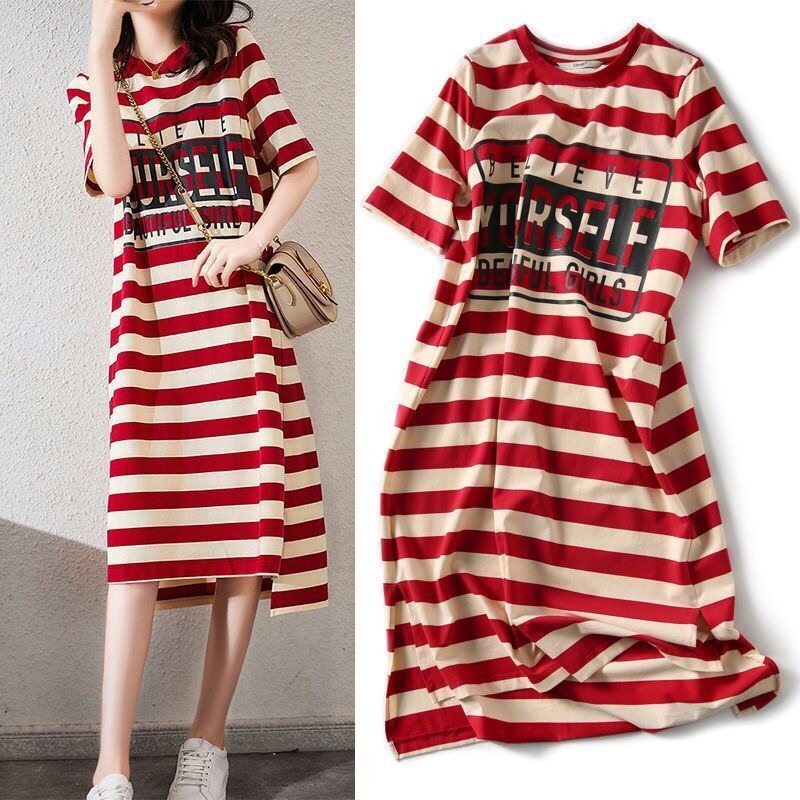 ボーダー服 ボーダー服 ロゴプリント入りボーダーワンピース