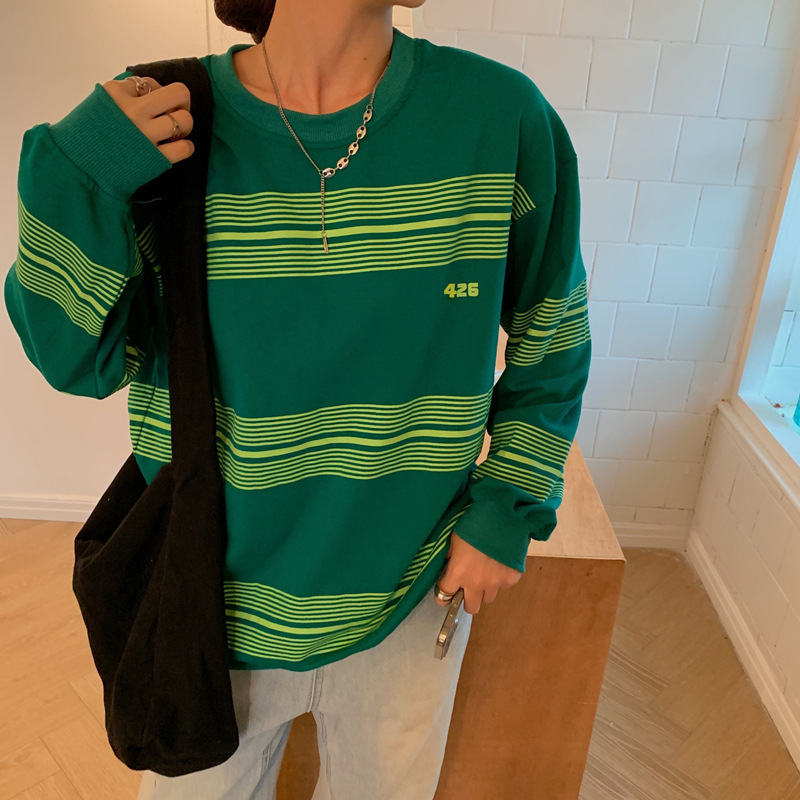 ボーダー服 新作レディース大きめボーダートレーナー