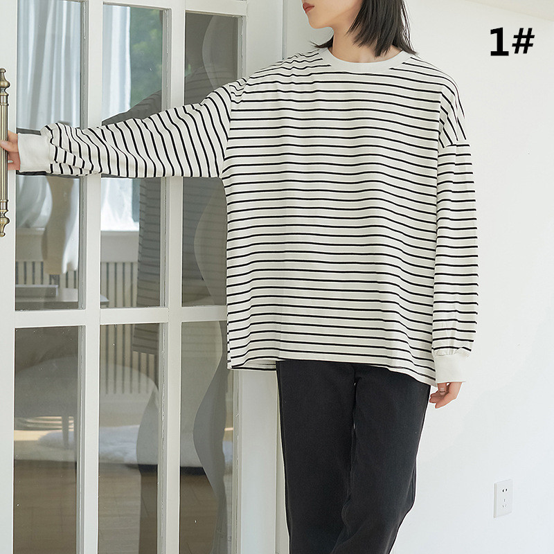 ボーダー服 秋新作 ボーダー柄プルオーバー ゆったりシルエット