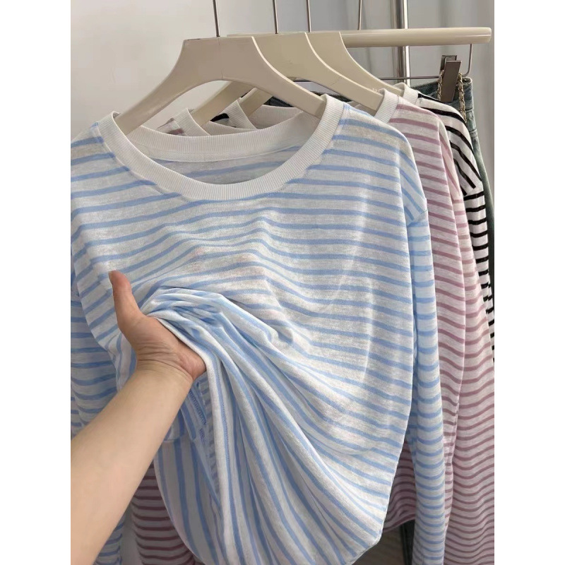 ボーダー服 なめらか肌触り細ボーダー長袖
