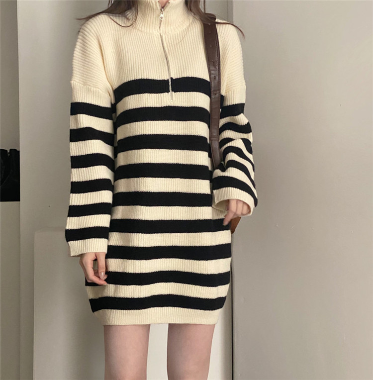 ボーダー服 大人可愛いボーダー柄ニットワンピース