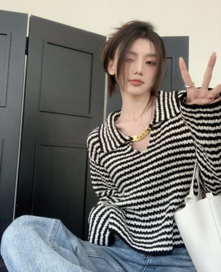 ボーダー服 秋冬レディースボーダーニットセーター長袖トップス