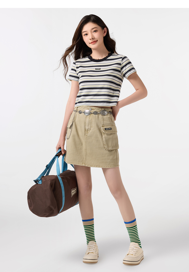 ボーダー服 さわやかショート丈ボーダーティー