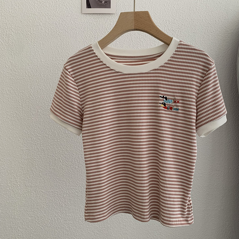 ボーダー服 小さな刺繍付きボーダーＴシャツ