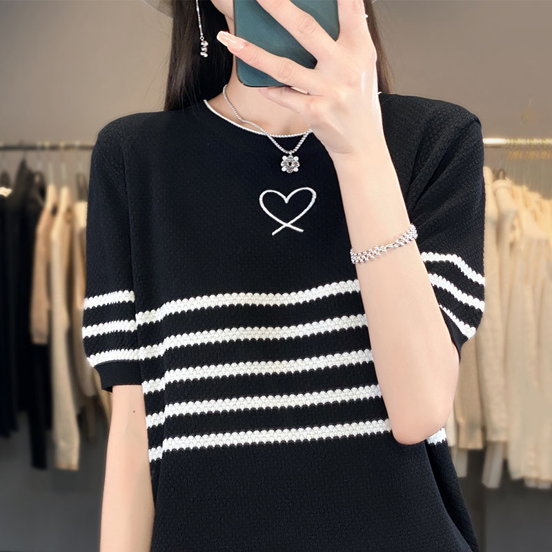 ボーダー ハートモチーフ ボーダーニットＴシャツ