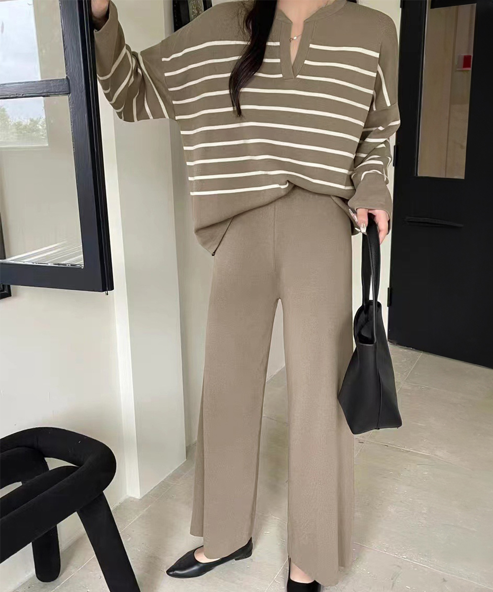 ボーダー服 ボーダーニットセットアップ上下セット