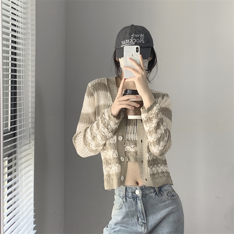 ボーダー服 ボーダー柄ニットカーディガン二点セット秋冬