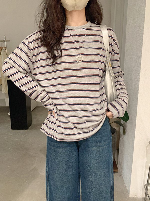 ボーダー服 新作ボーダー柄長袖トップス春秋レディース