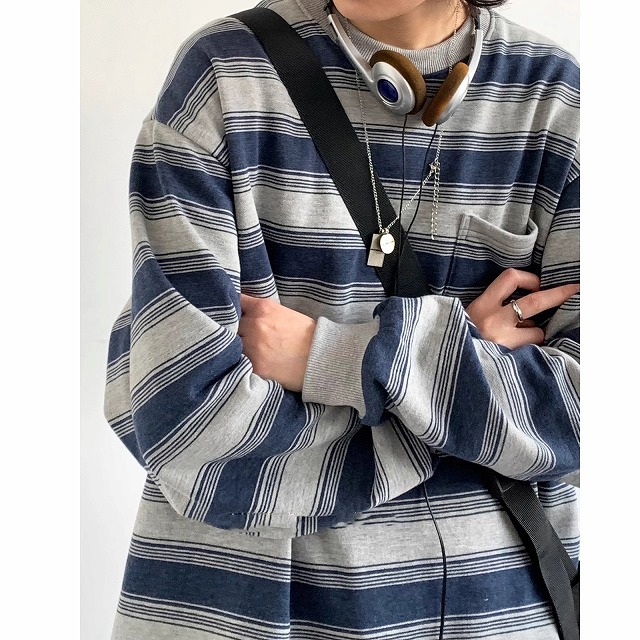 ボーダー服 ボーダー柄 長袖 男女兼用 ゆったり 丸首 春秋 トップス