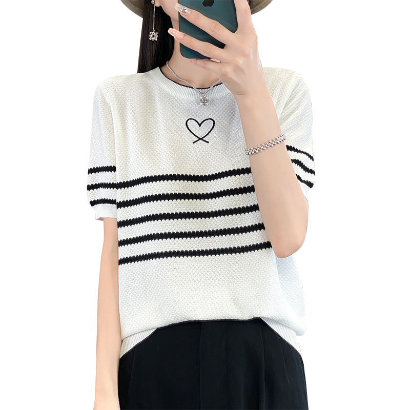 ボーダー ハートモチーフ ボーダーニットＴシャツ