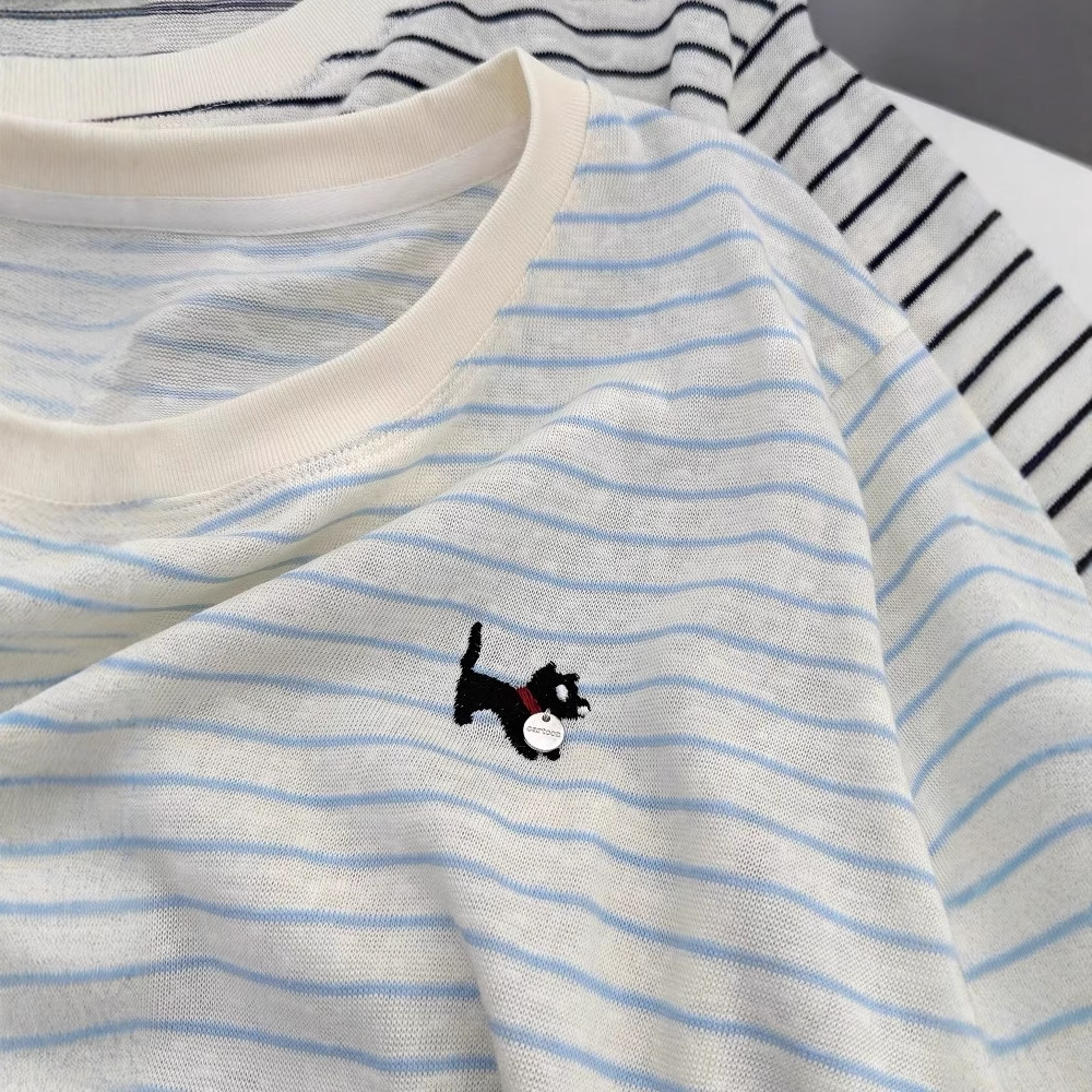 ボーダー服 ねこさん刺繍入りボーダーTシャツ