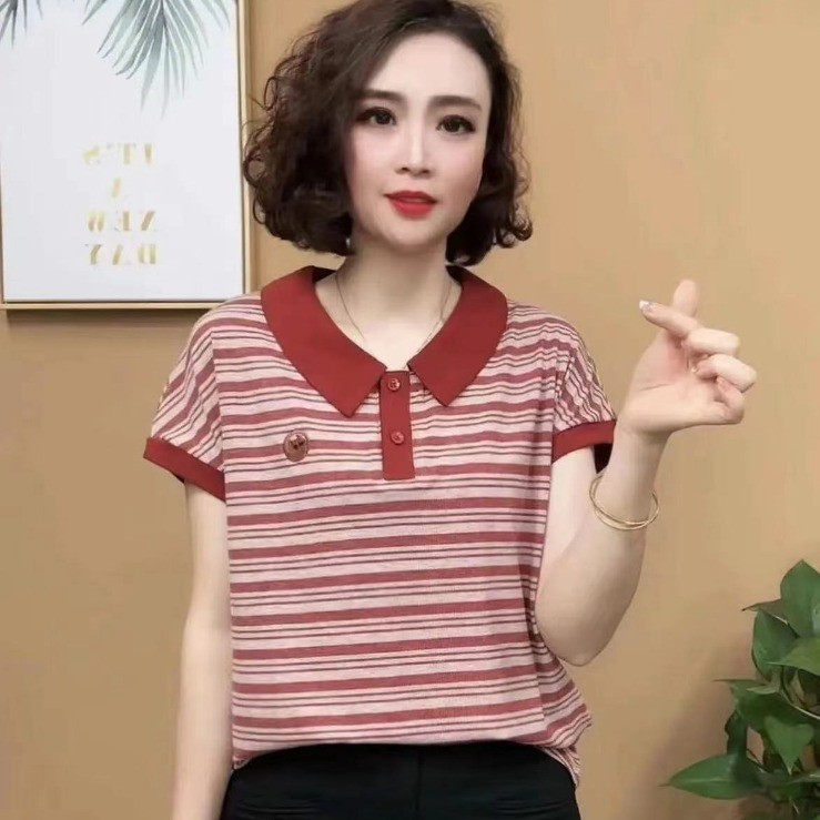 ボーダー服 ボーダー服 上品クラシック襟付きボーダーポロ